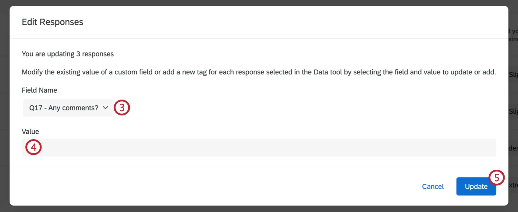 choosing the field to edit and setting a value