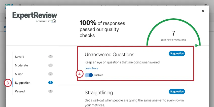 Enabling unanswered questions in blue