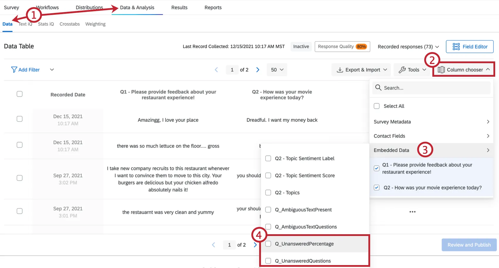 Expanding columns through the tools menu