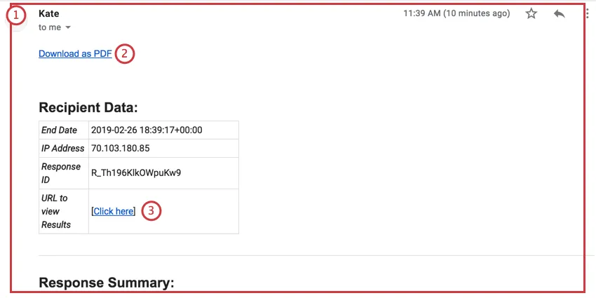 Enlaces numerados al informe de respuesta