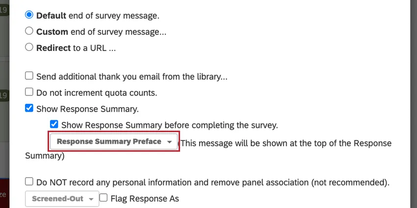 choosing and end of survey message