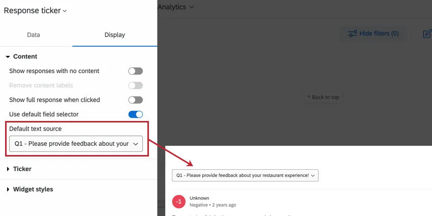 the default field selector option