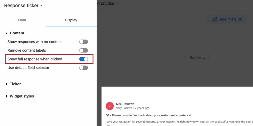 Option „Vollständige Antwort anzeigen“