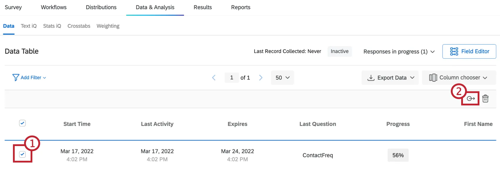 response checkbox selected