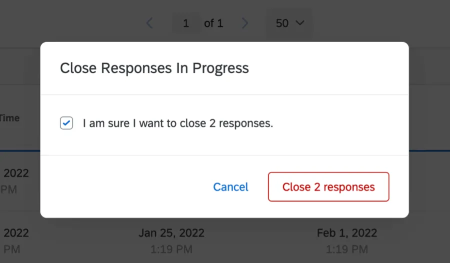 Confirmation checkbox in the Close Responses in Progress menu