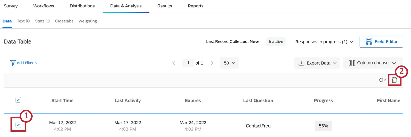 Response checkbox selected