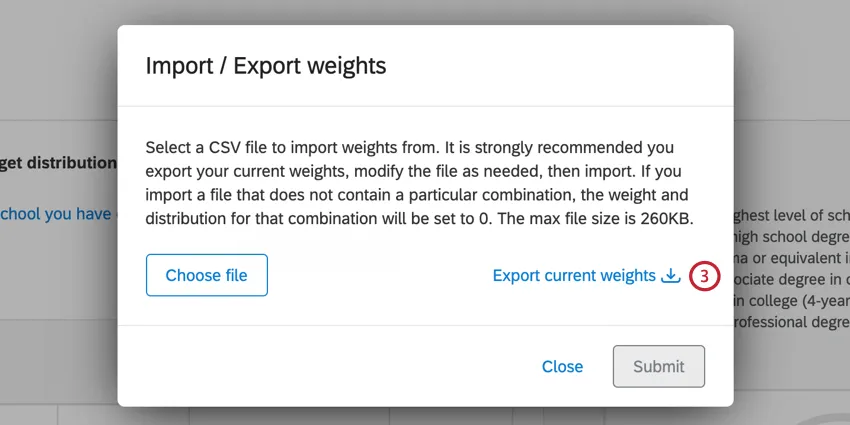 the export current weights button in the import / export weights screen
