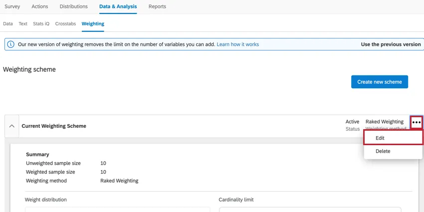 o botão de edição para editar um esquema ponderação