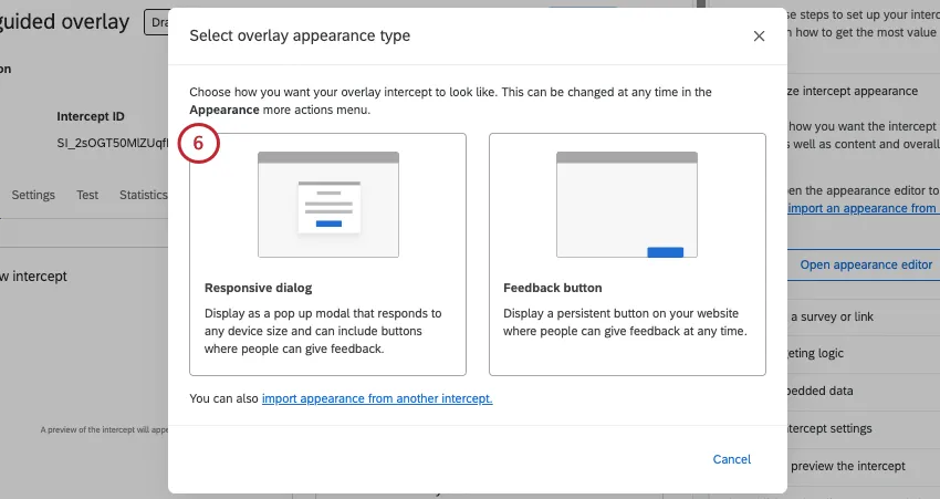 new window where you choose between responsive dialog or feedback button