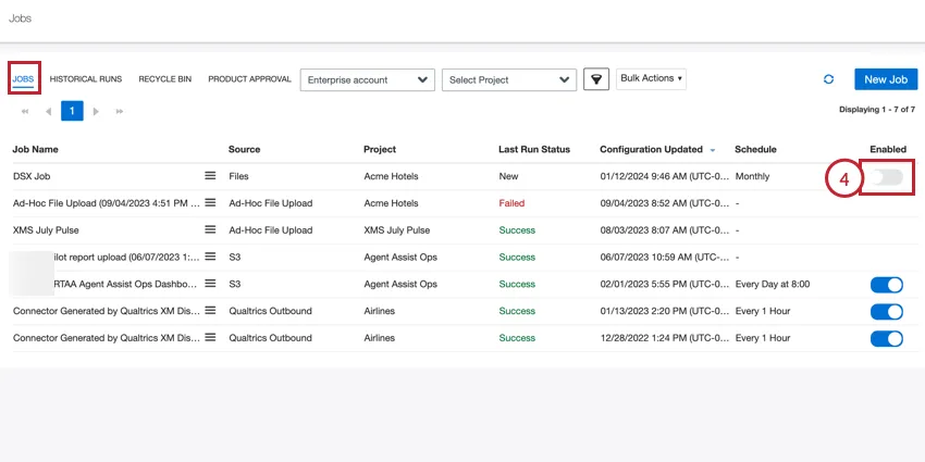 ジョブをオンに切り替える