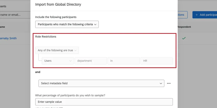 how the restrict row option changes importing participants from the directory