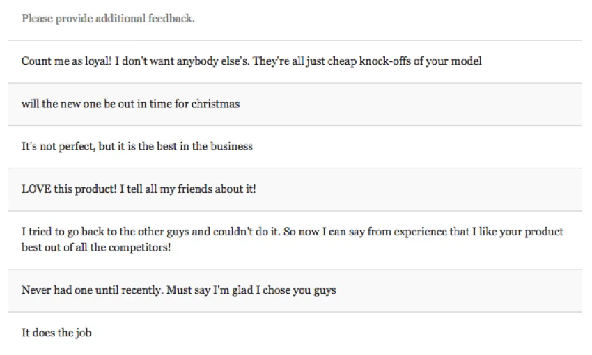 results table, where every row is feedback from a respondent
