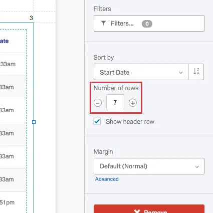 sort by with number of rows modified to 7