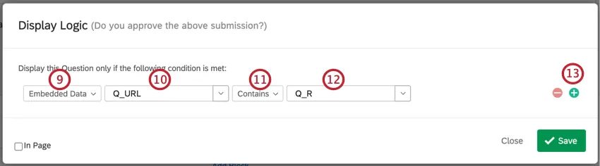 création dune condition logique pour les données intégrées Q_URL contient Q_R