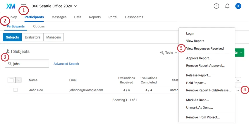 Auswahl des Dropdown-Menüs rechts neben einem Betreff