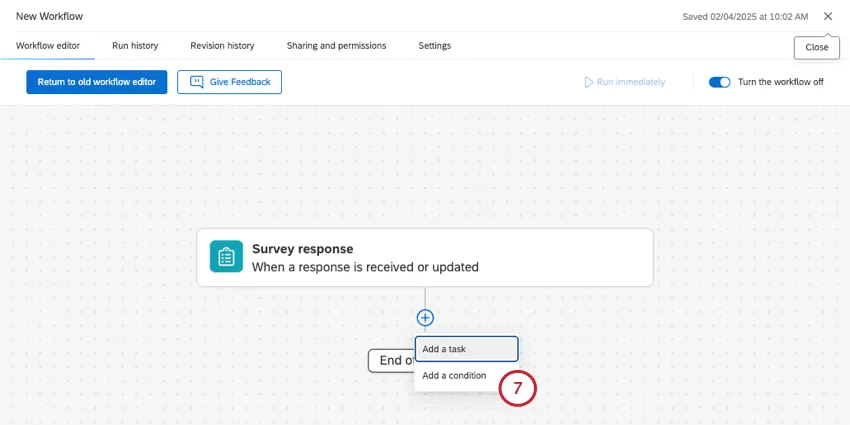 menu para adicionar uma condição a um evento fluxo de trabalho