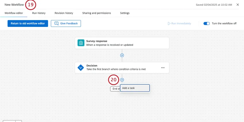 zurück in Workflows, Hinzufügen einer Aufgabe zum Editor