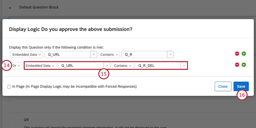 creating the condition for Q_URL contains Q_R_DEL