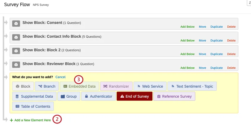 adding an embedded data element to the survey flow