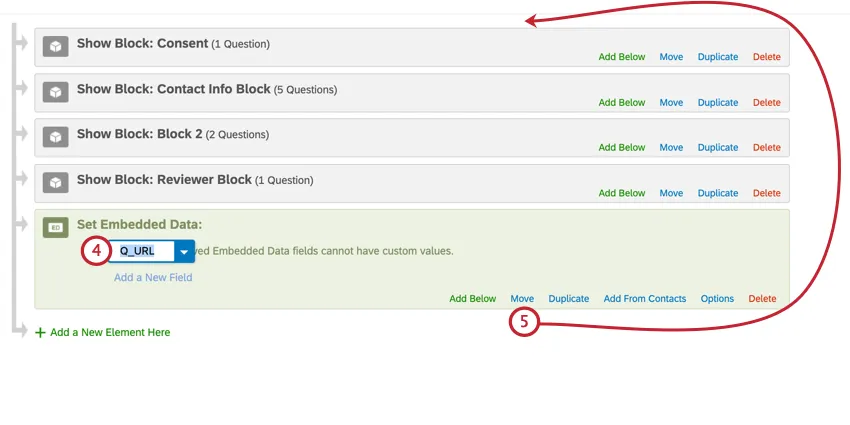 an embedded data element at the bottom of the survey flow