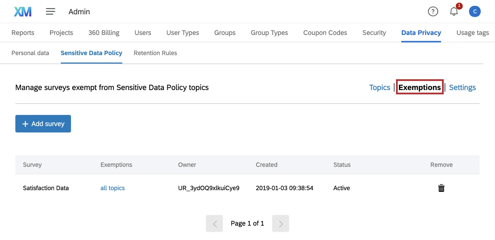 Página de exenciones
