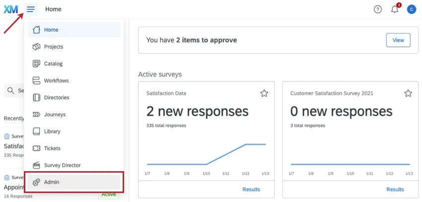 accessibilità alla scheda amministratore dal menu di navigazione globale
