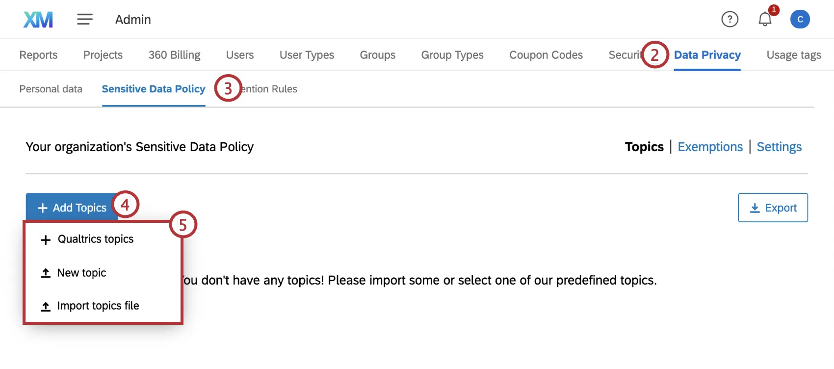 Going to the data privacy tab