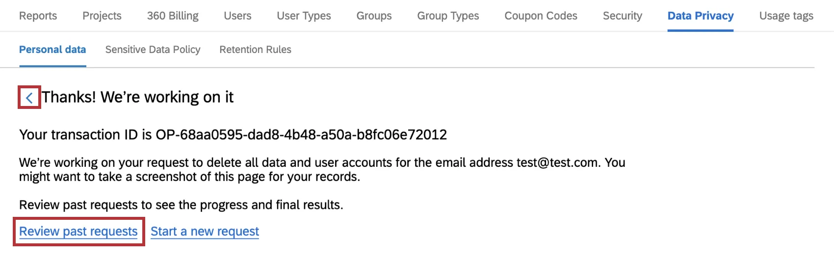 Thank you message explaining you may need to wait