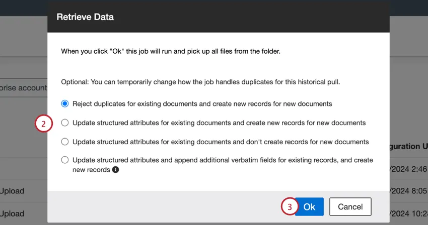 scegliere come gestire i documenti duplicati e fare clic su OK