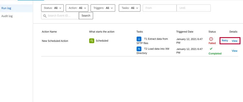 the retry button for retrying a failed workflow