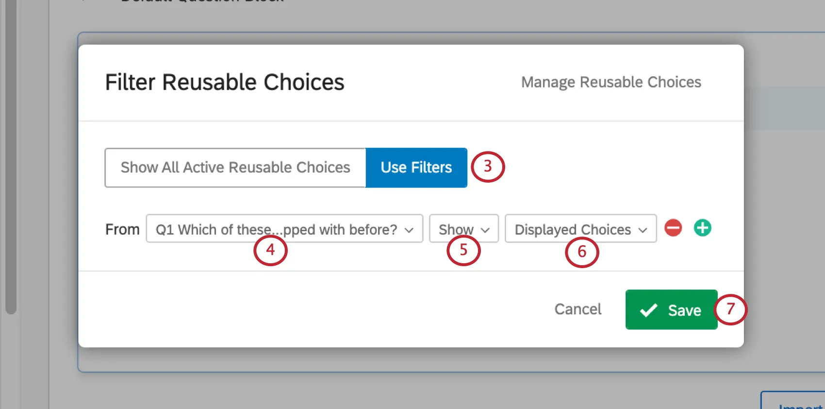Filter Reusable Choices window