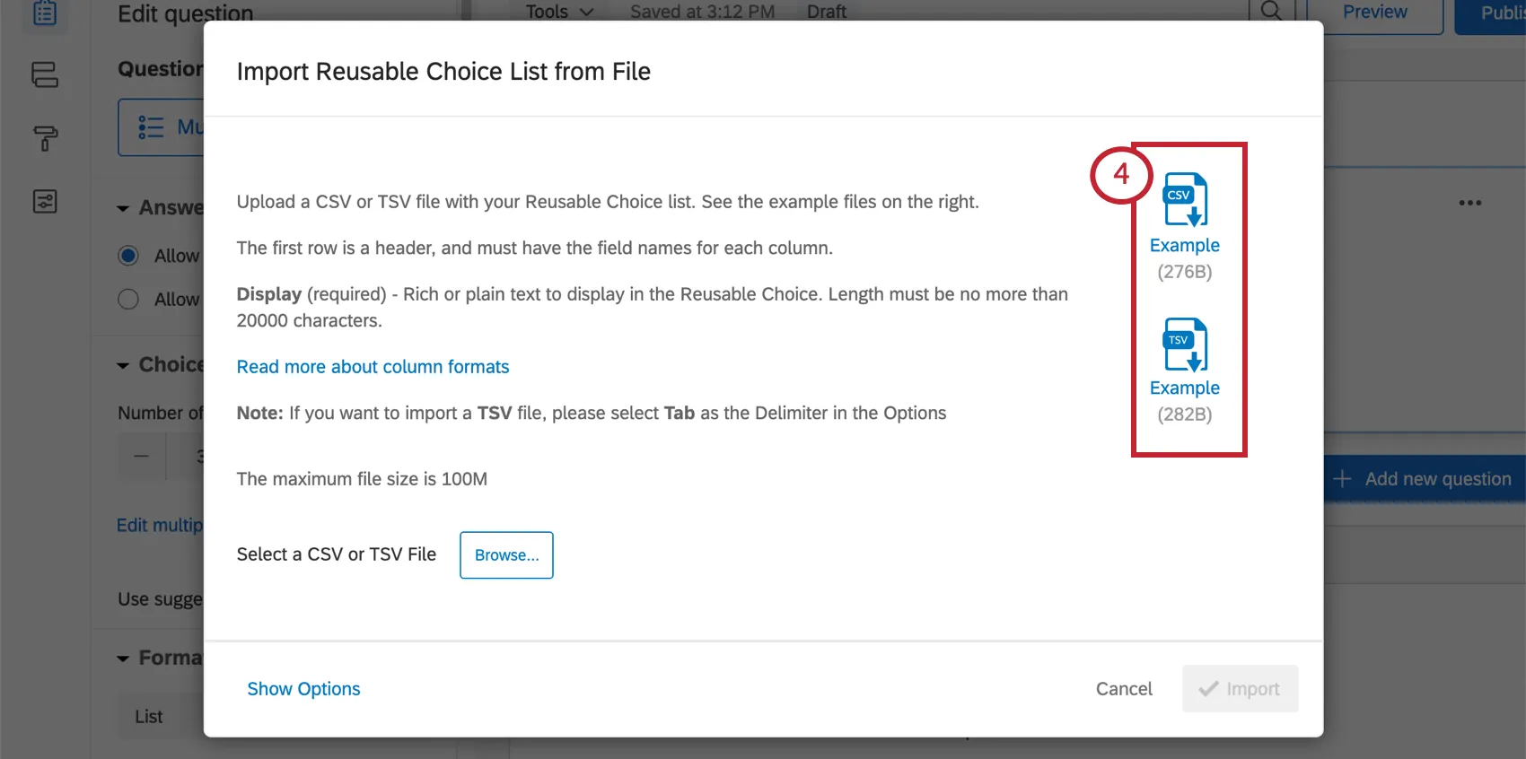 Import Reusable Choice List from File window, complete with example file