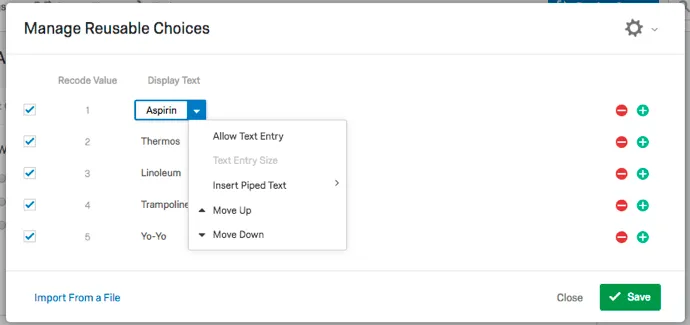 Choice Options for Reusable Choices
