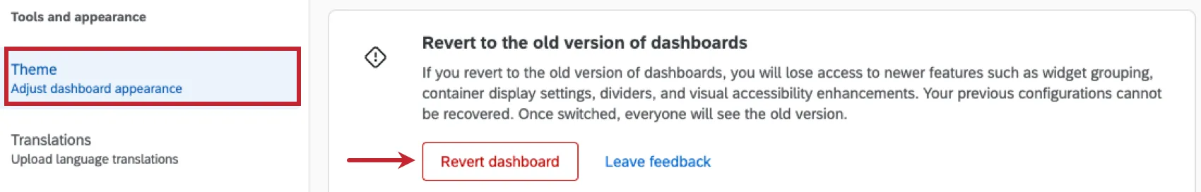 switching back from results dashboards