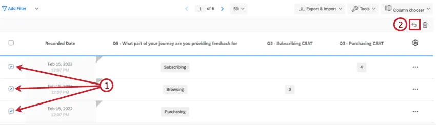 selecting multiple responses to revert