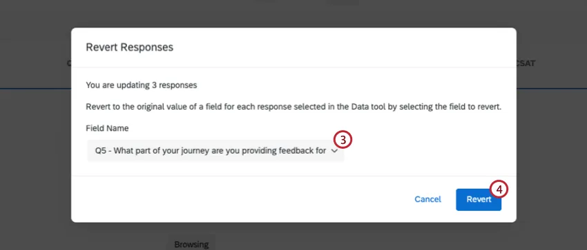 selecting a field to revert