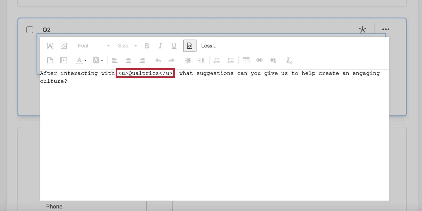 Texto subrayado en la vista de código fuente HTML