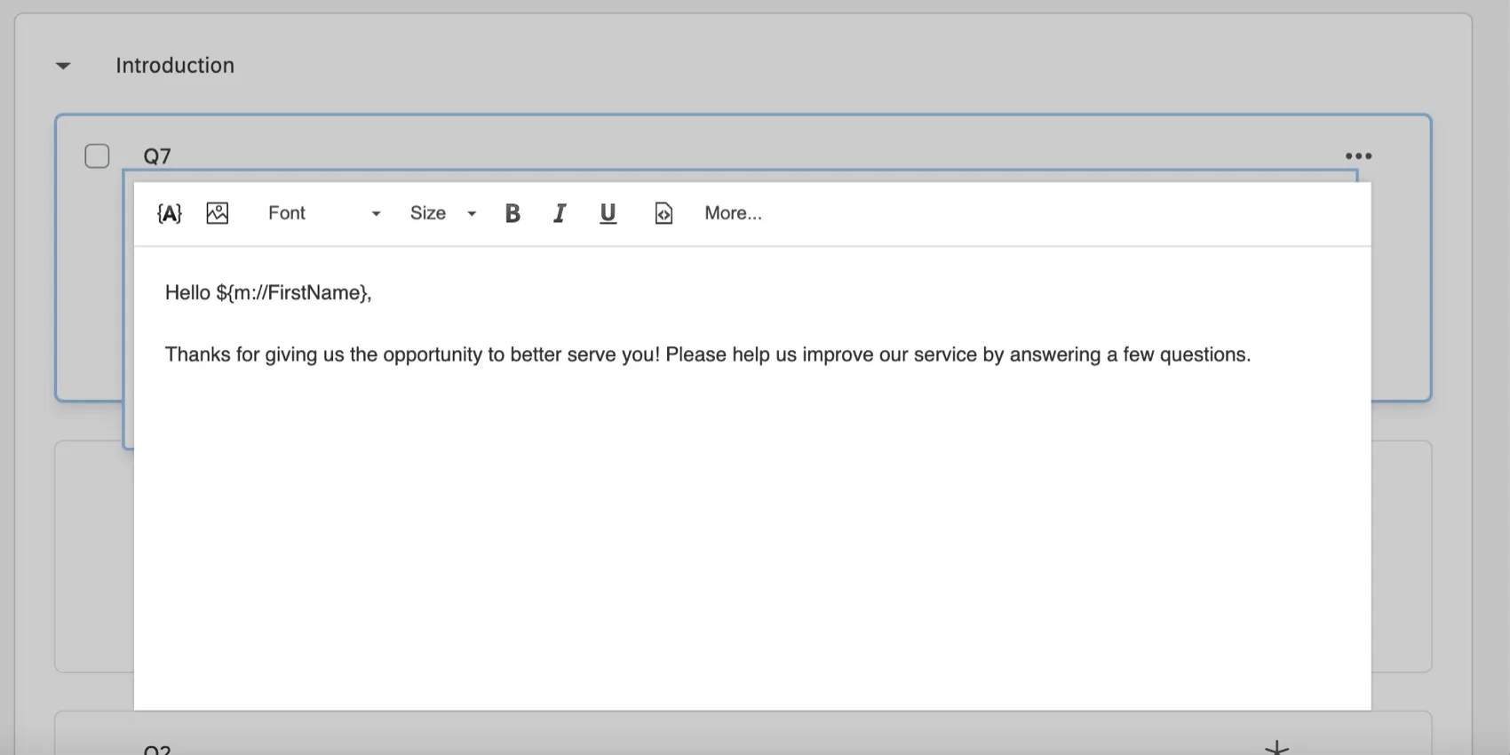 Rich Content Editor in the survey editor