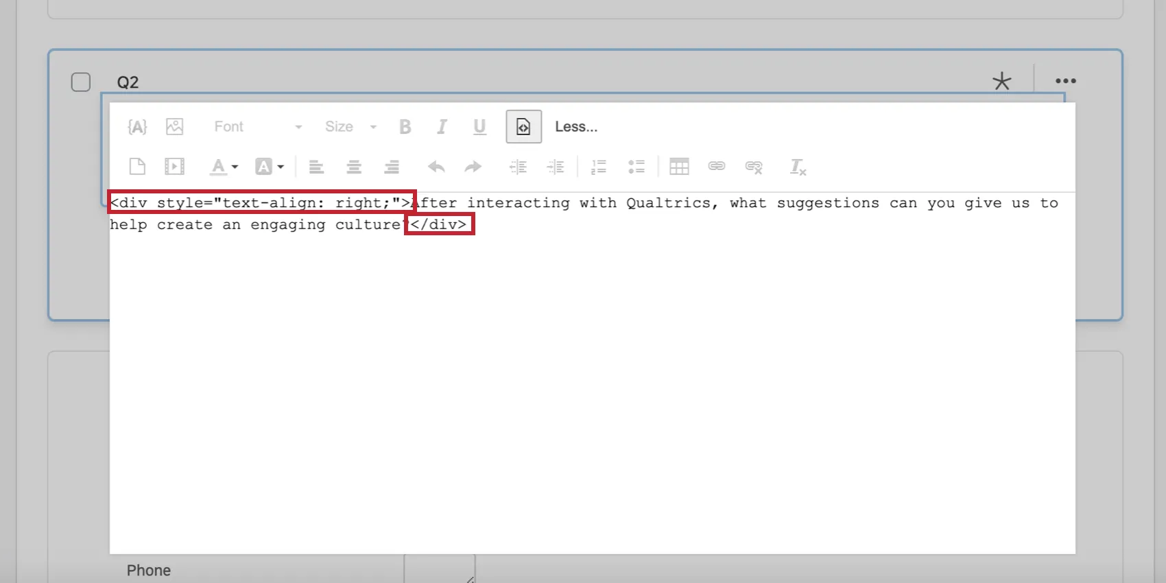 Texto alinhado na visualização da fonte HTML