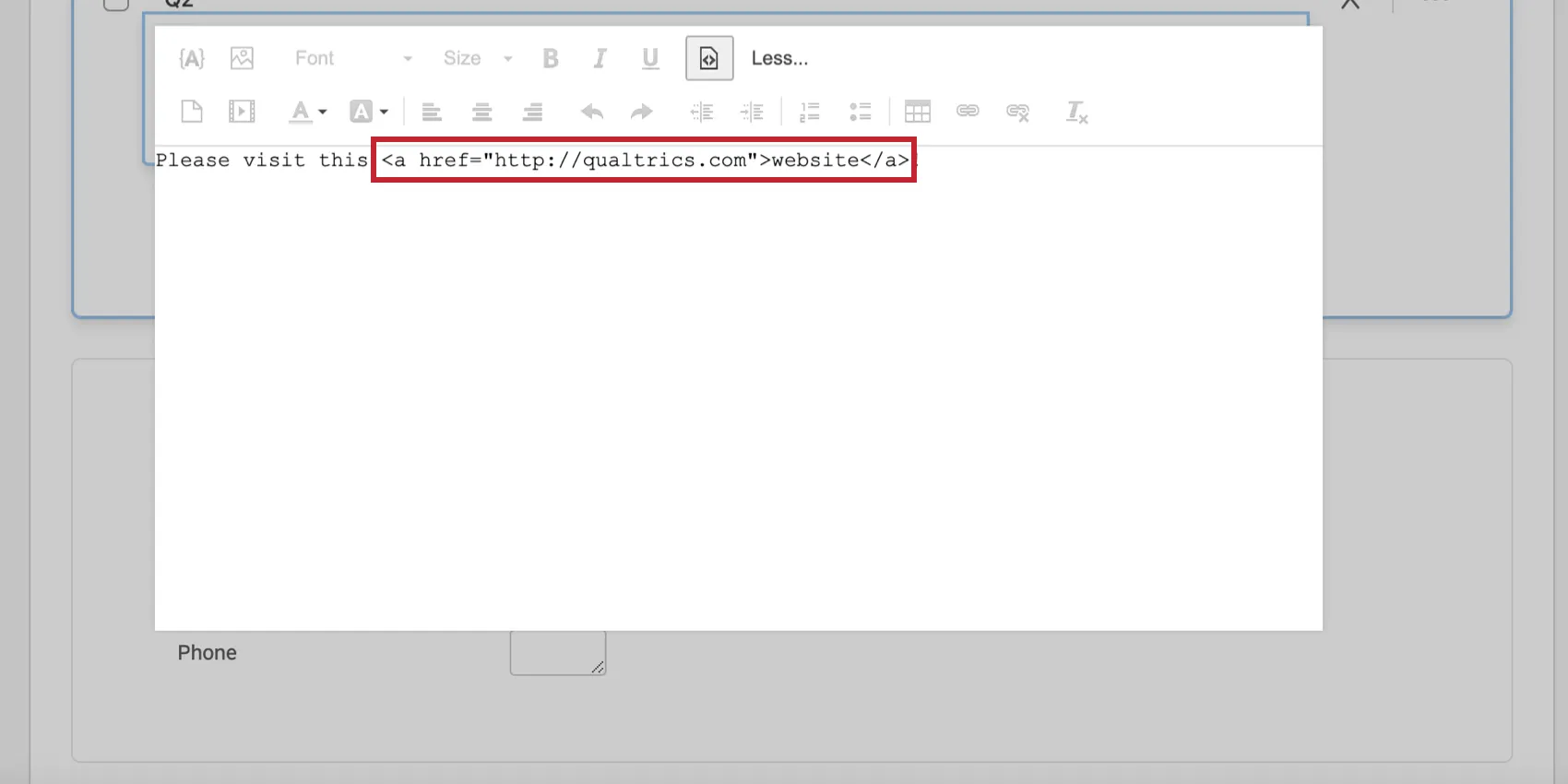 Texto con hipervínculo en la vista de código fuente HTML