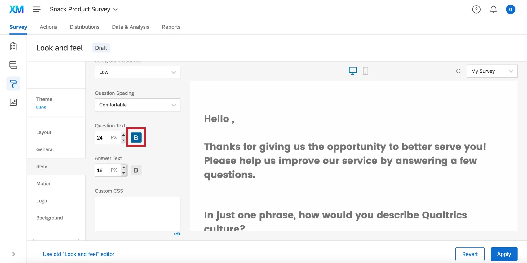 Tout est en gras dans le menu dapparence ; le B est surligné