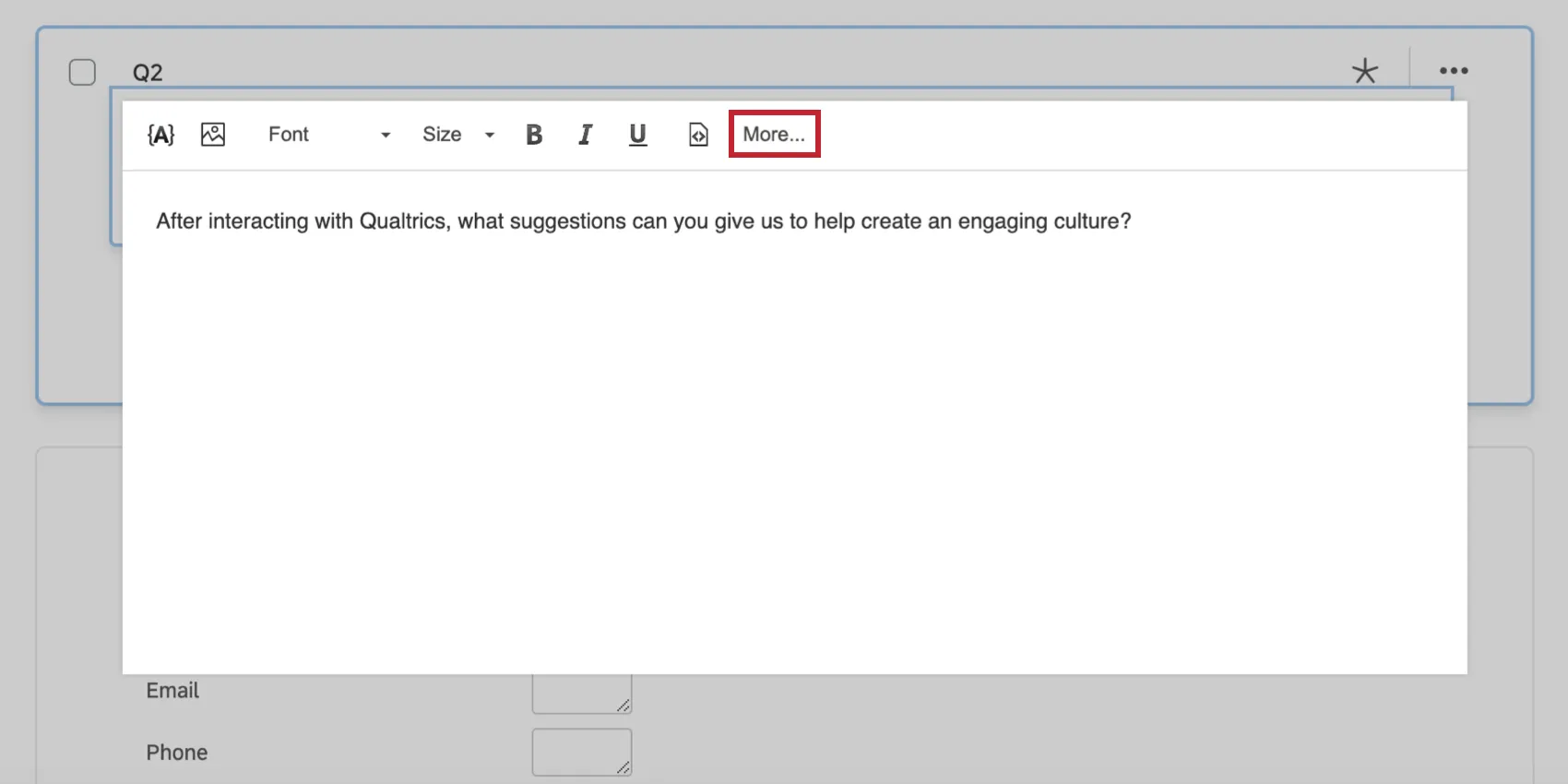 The More option in the rich content editor