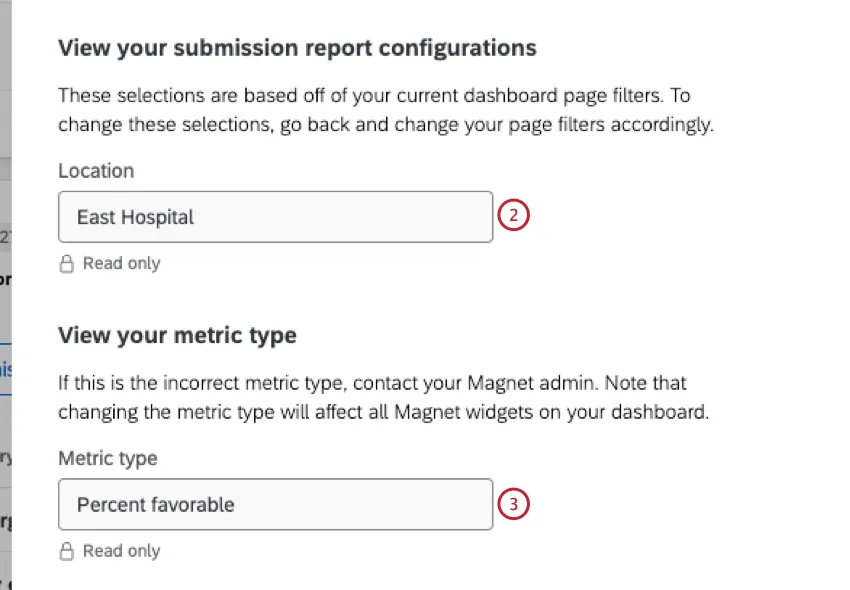 confirming location and metric type for report
