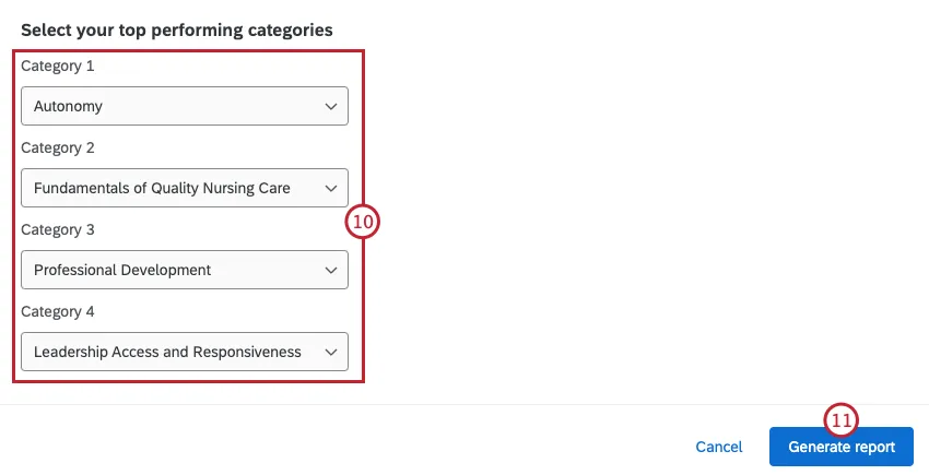 menu a tendina per selezionare le categorie più performanti per il sondaggio
