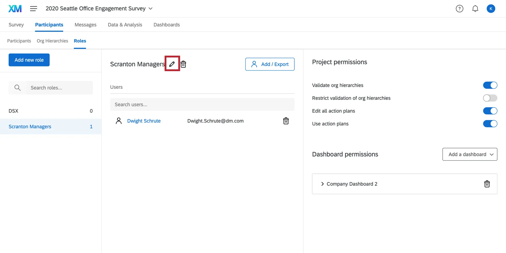 Rename option to the right of the role name