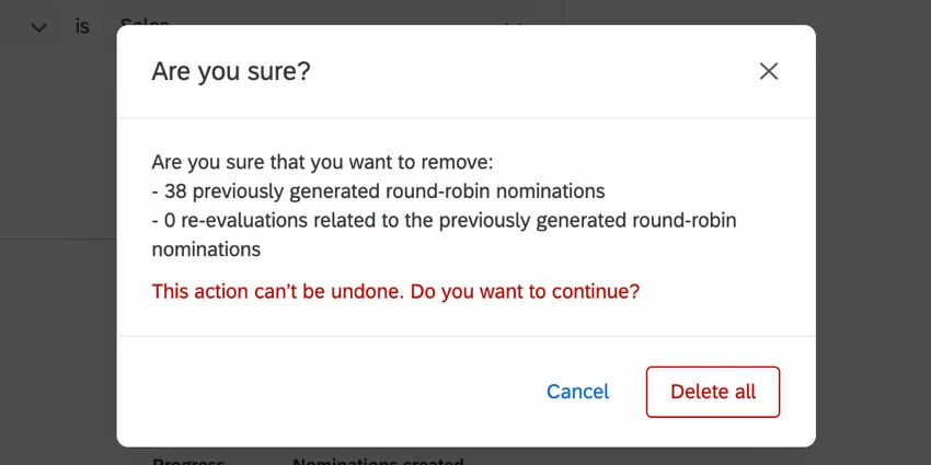 the delete all confirmation window