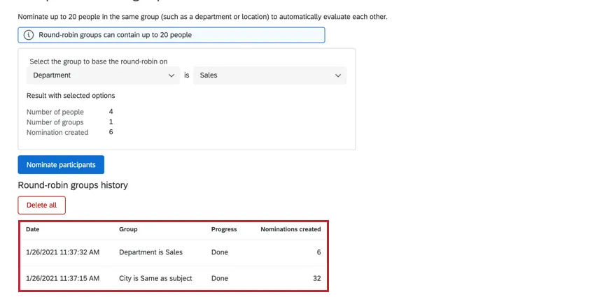 all of the created round-robin evaluations will be listed at the bottom of the round-robin window