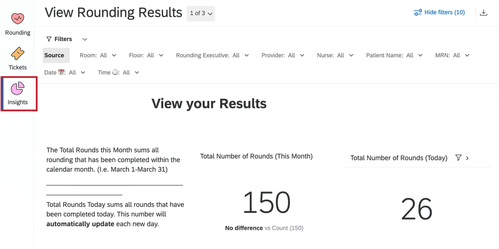 the insights tab in the patient experience hub