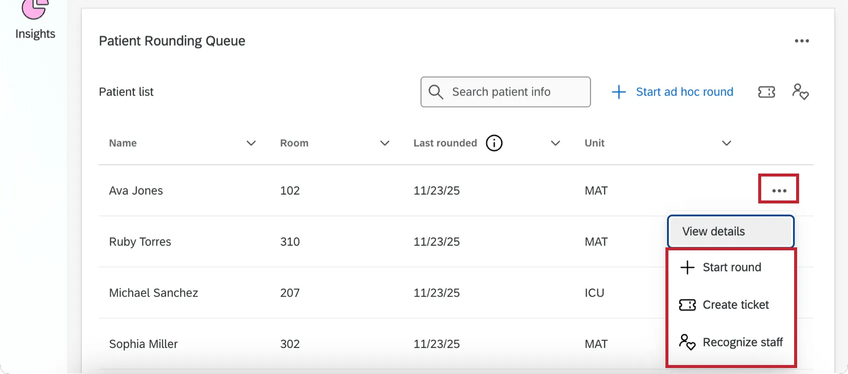 le menu doptions à lintérieur du widget darrondi