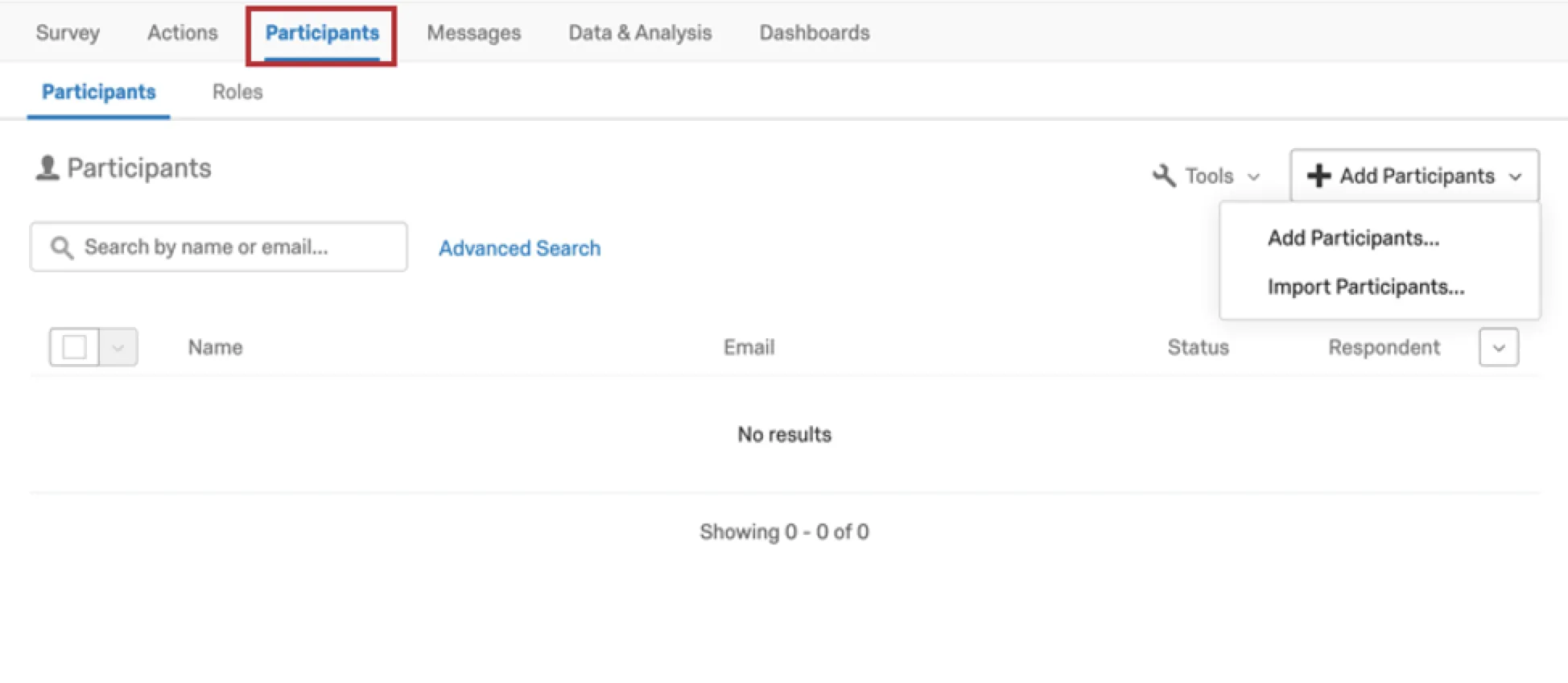 Registerkarte „Teilnehmer“ oben in der Umfrage